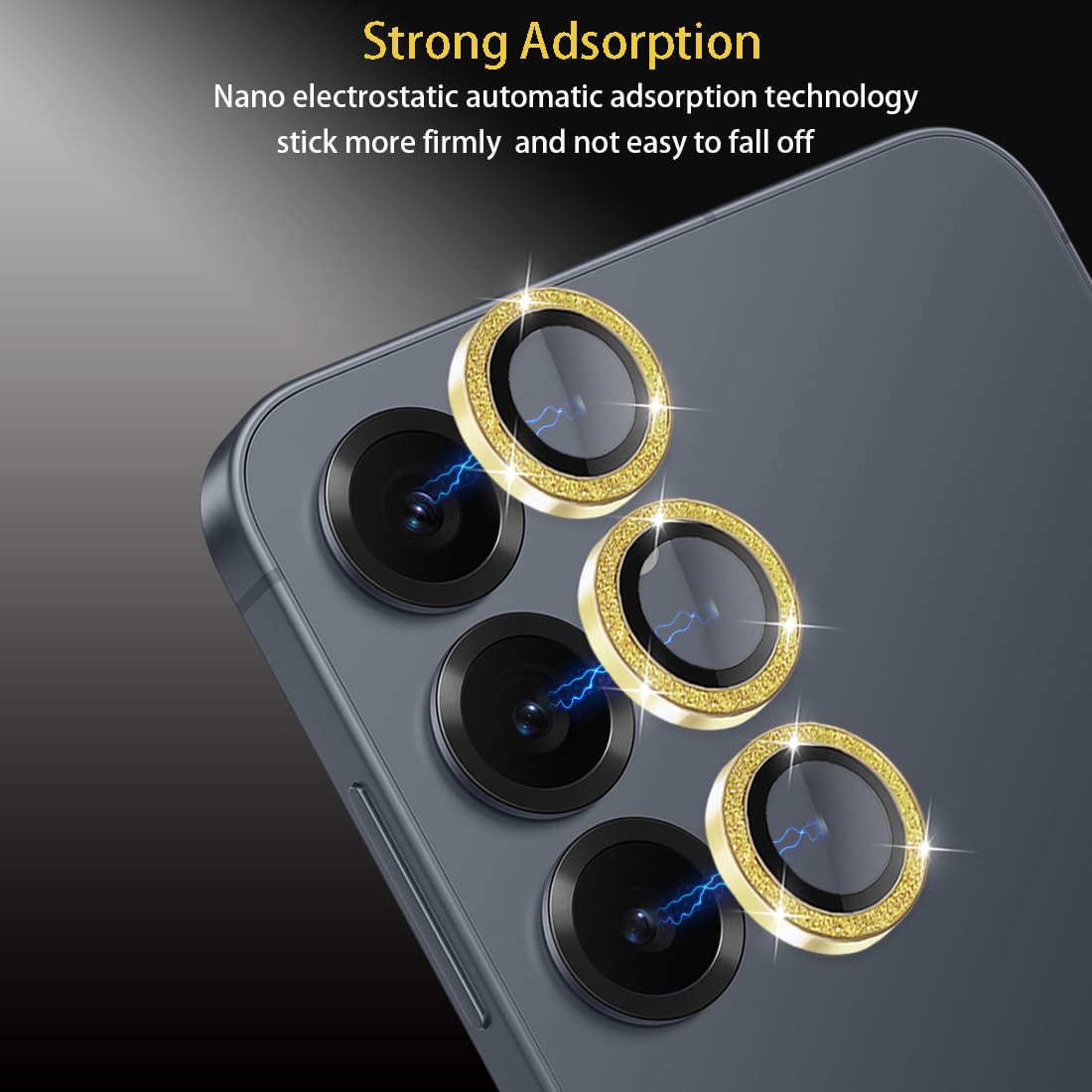 Osłona obiektywu aparatu do Samsung Galaxy S25, osłona obiektywu ze szkła hartowanego, pierścień ze stopu aluminium, osłona aparatu pasuje do Samsung Galaxy S25 Glitter Gold