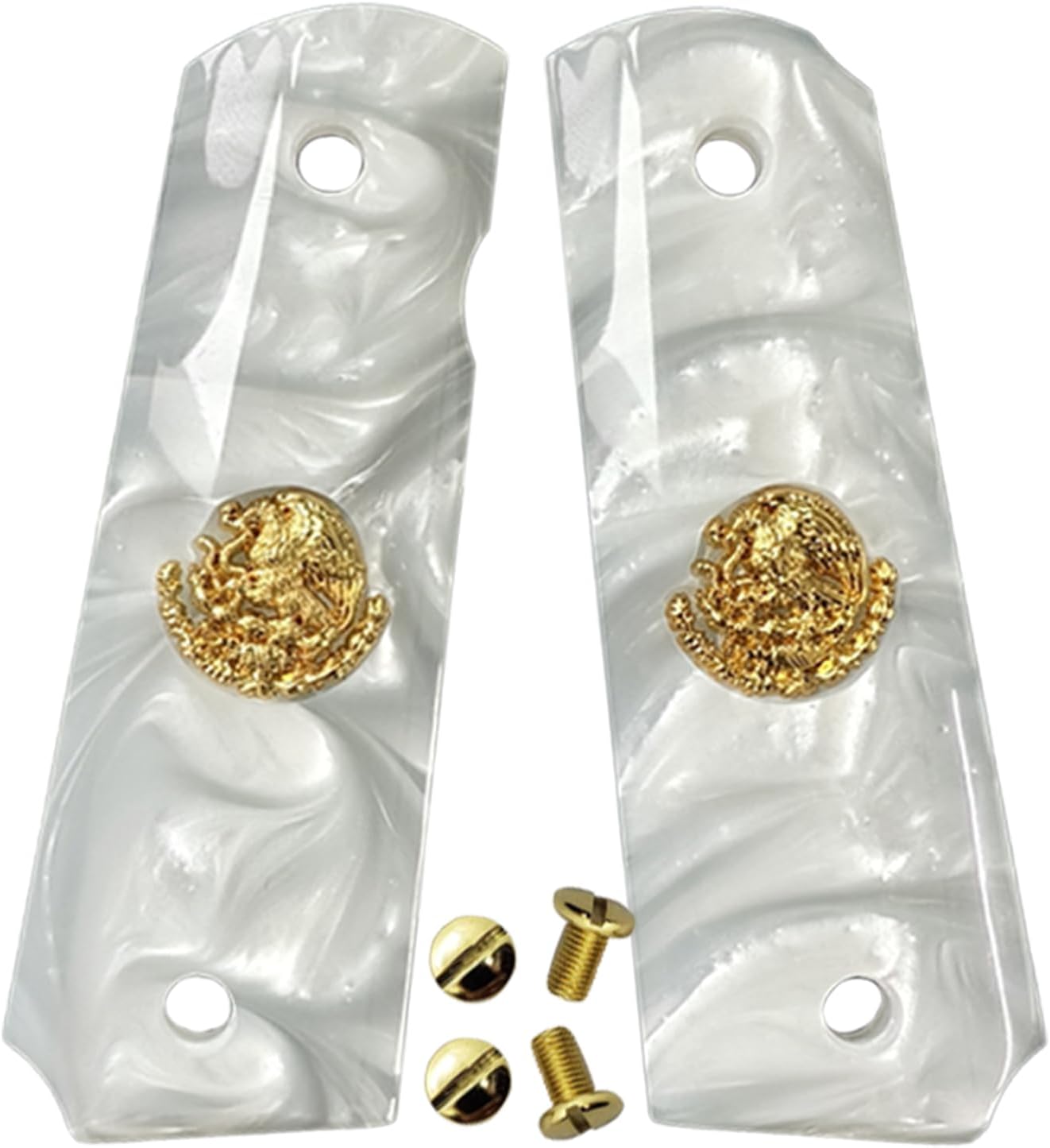1911 Grips Full Size,White Pearl,Black Pearl,Bonded Ivory,Silver Gold Metal Mexican Eagle,Brown Pearl,Fits Colt,Kimber,Springfield,Remington,Rock Island,Government Commander Models
