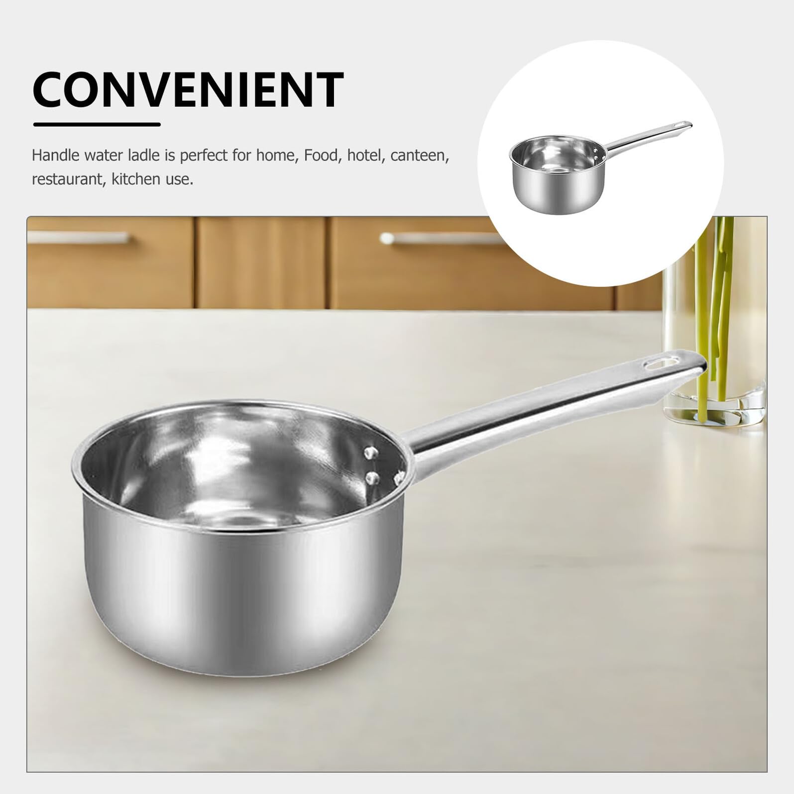 Yardwe Louche à eau en acier inoxydable à long manche pour la cuisine et la salle de bain (18 cm)
