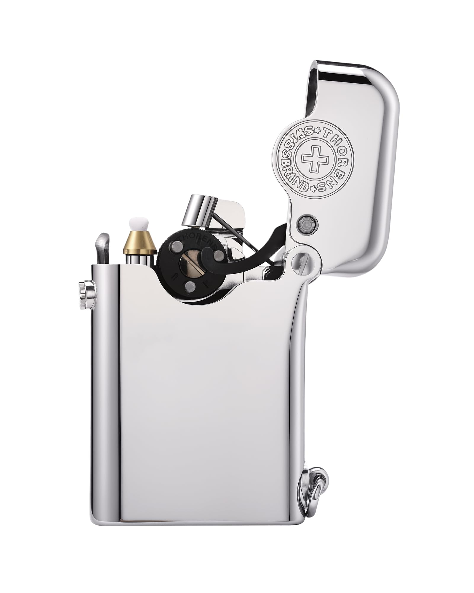 THORENS Gen 1 Single Claw Brand Emblem Benzinfeuerzeug, Messing, Silber | Klassik-Retro, Softflamme, nachfüllbar, Autozündung, Sicherheitssperre, Reibrad, glänzend, Luxus-Sammlerstück, Männergeschenk