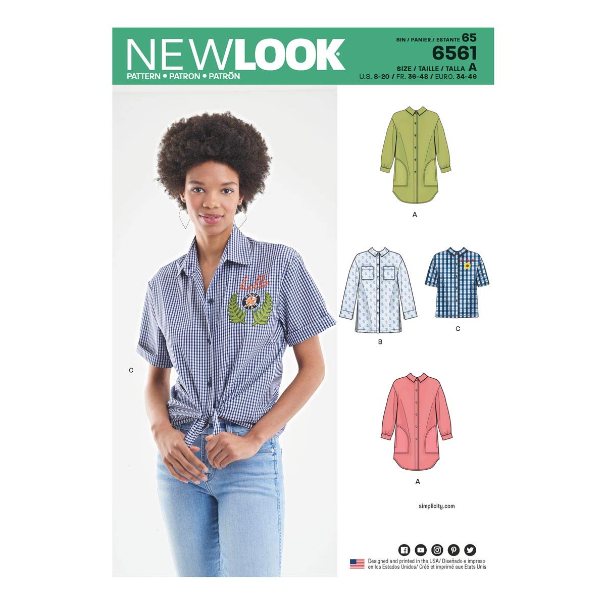 NEW LOOK 6561 MISSES' SHIRTS in 3 Lengths Sewing pattern Sizes 8 - 20
