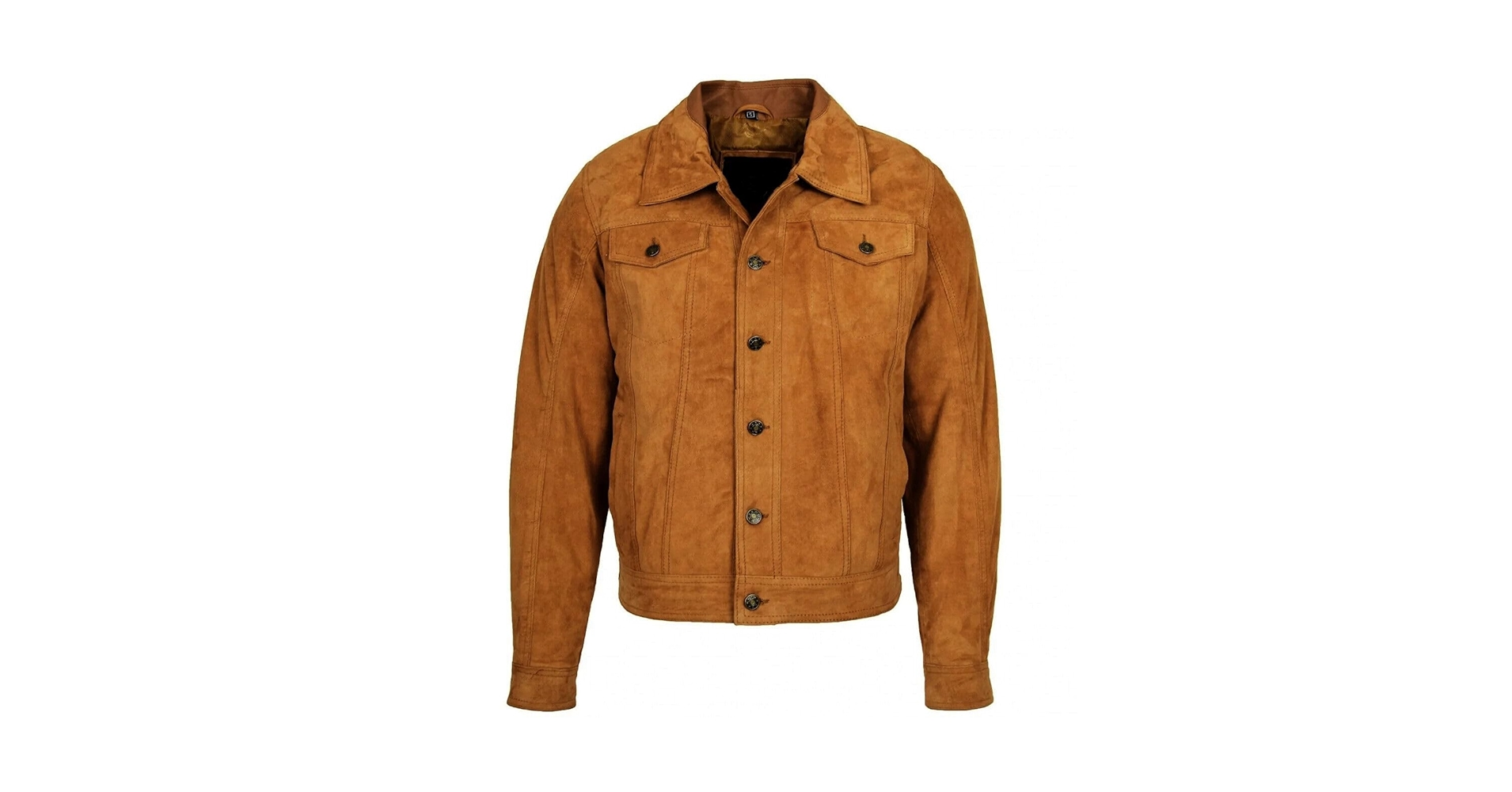 Mens Real Suede Leather Brown Trucker Denim Style Biker
