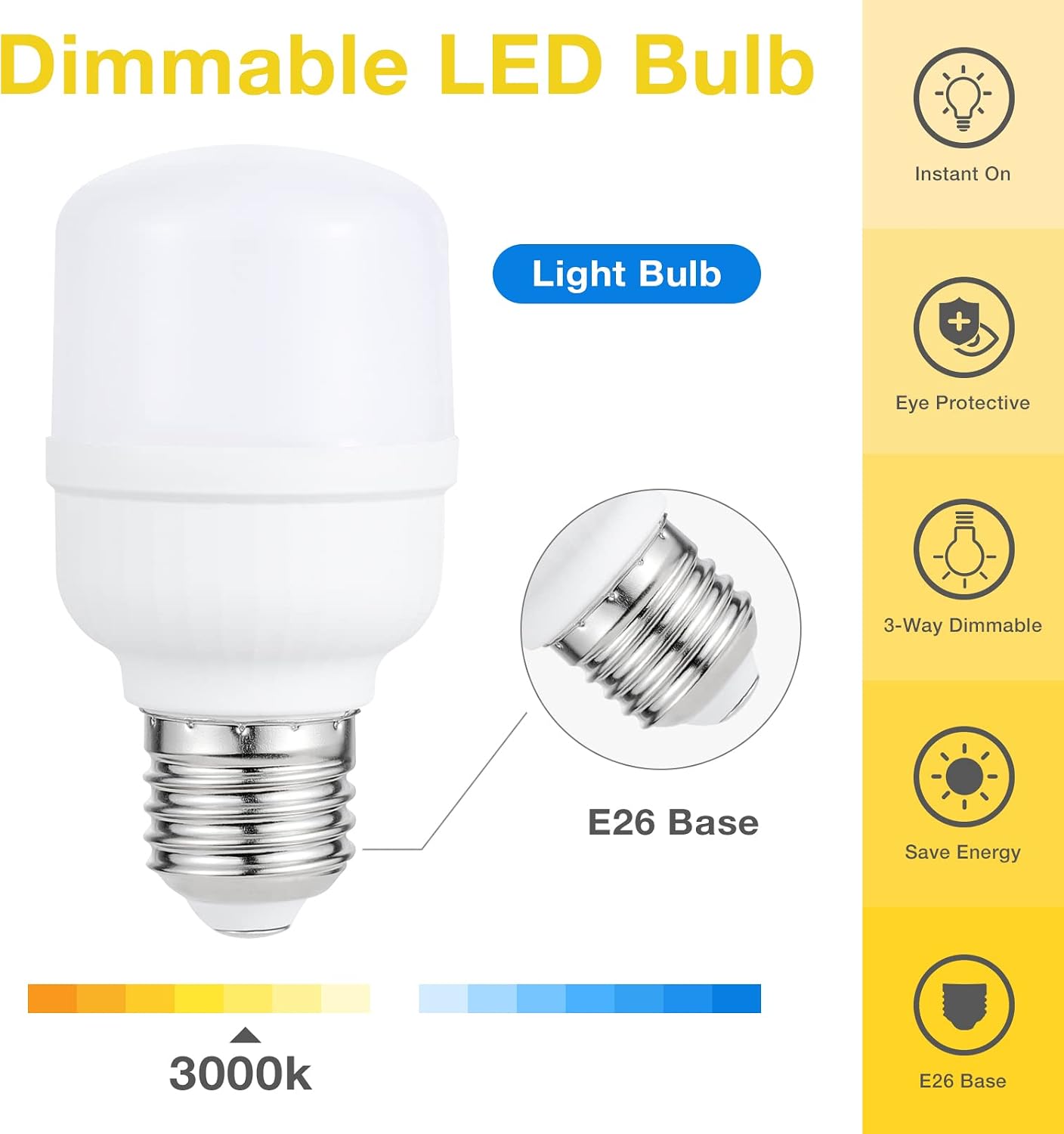 aooshine Dimmable LED Light Bulbs 6W 3000K Warm White LED Light Bulb with E26 Base, 1 Pack