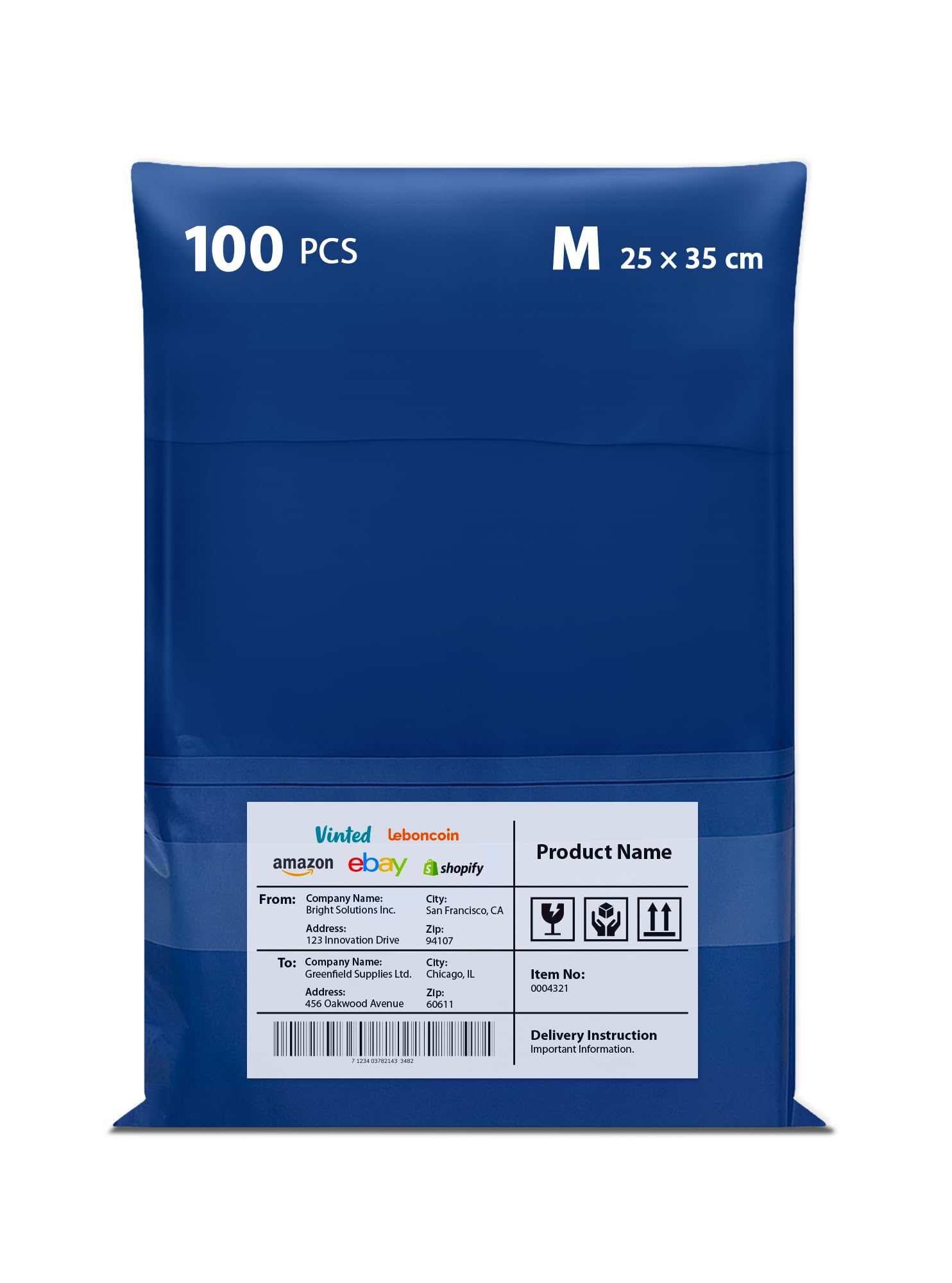 Buste in plastica per spedizioni con sacchetto incorporato, confezione da 100 sacchetti in vinile, 25 x 35 cm, confezione resistente in polietilene, chiusura autoadesiva, blu (blu100 m)