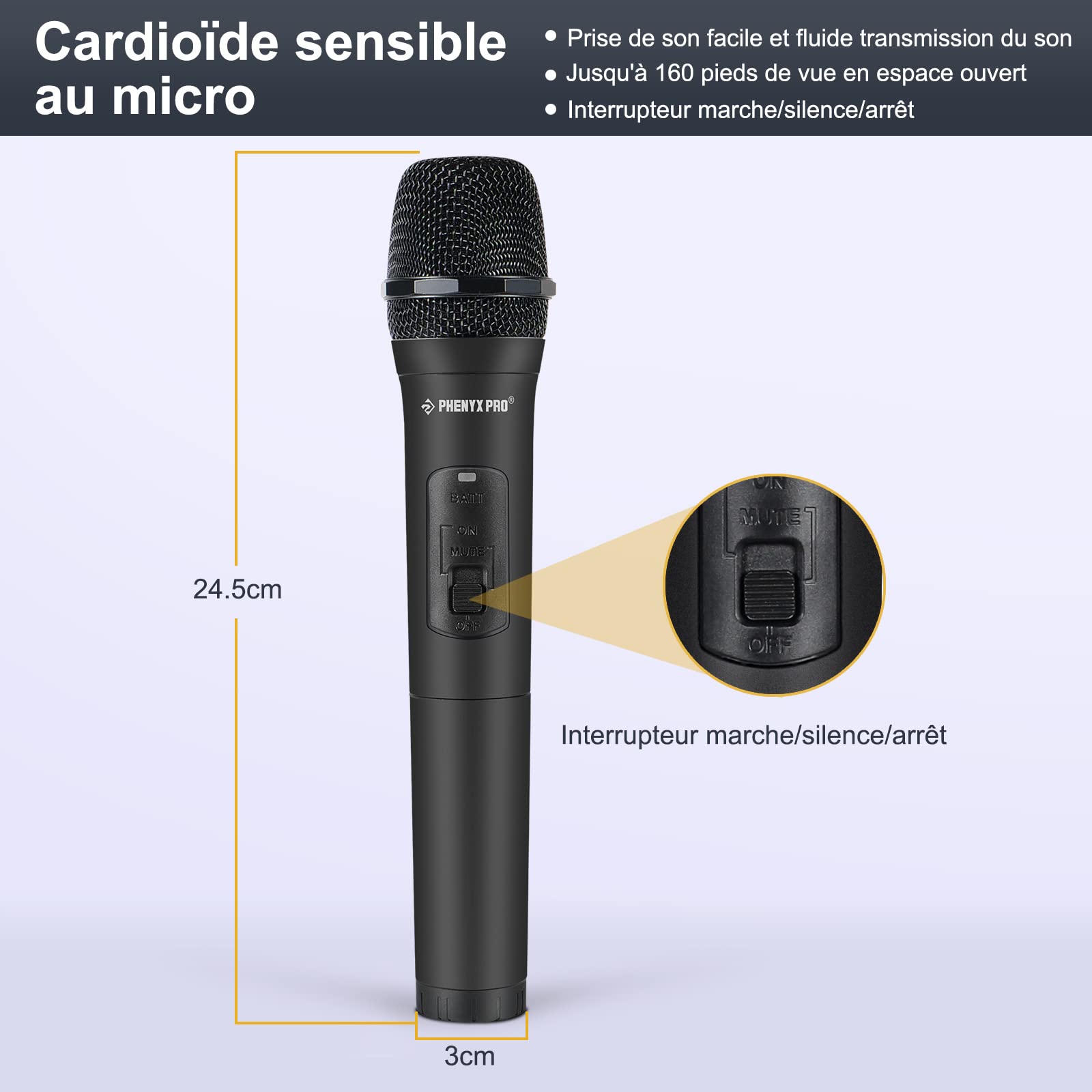 Phenyx Pro Système de Micro sans Fil, micros sans Fil VHF 4 canaux, avec 4 Microphones dynamiques Portables, récepteur en métal, Longue portée, Microphone pour Chanter, karaoké (PTV-2000A)
