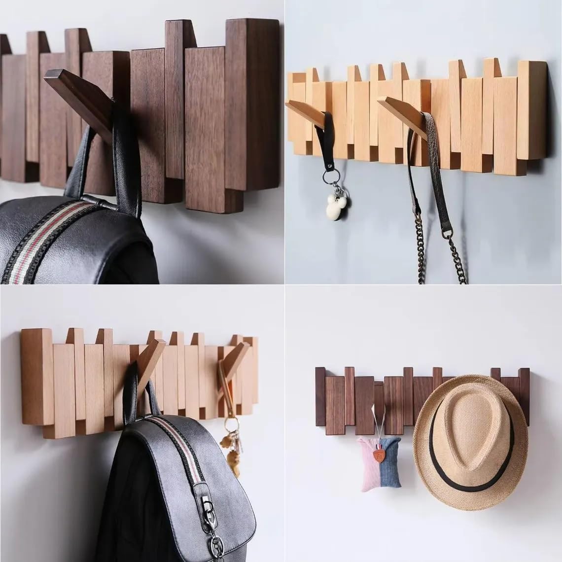 Wooden Wall Mounted Coat Rack with Hooks – Decorative Solid Wood Wall Hook Organizer for Entryway, Hallway & Bedroom, Modern Rustic Wooden Wall Hanger for Coats, Jackets, Bags (Classic Staright) 2