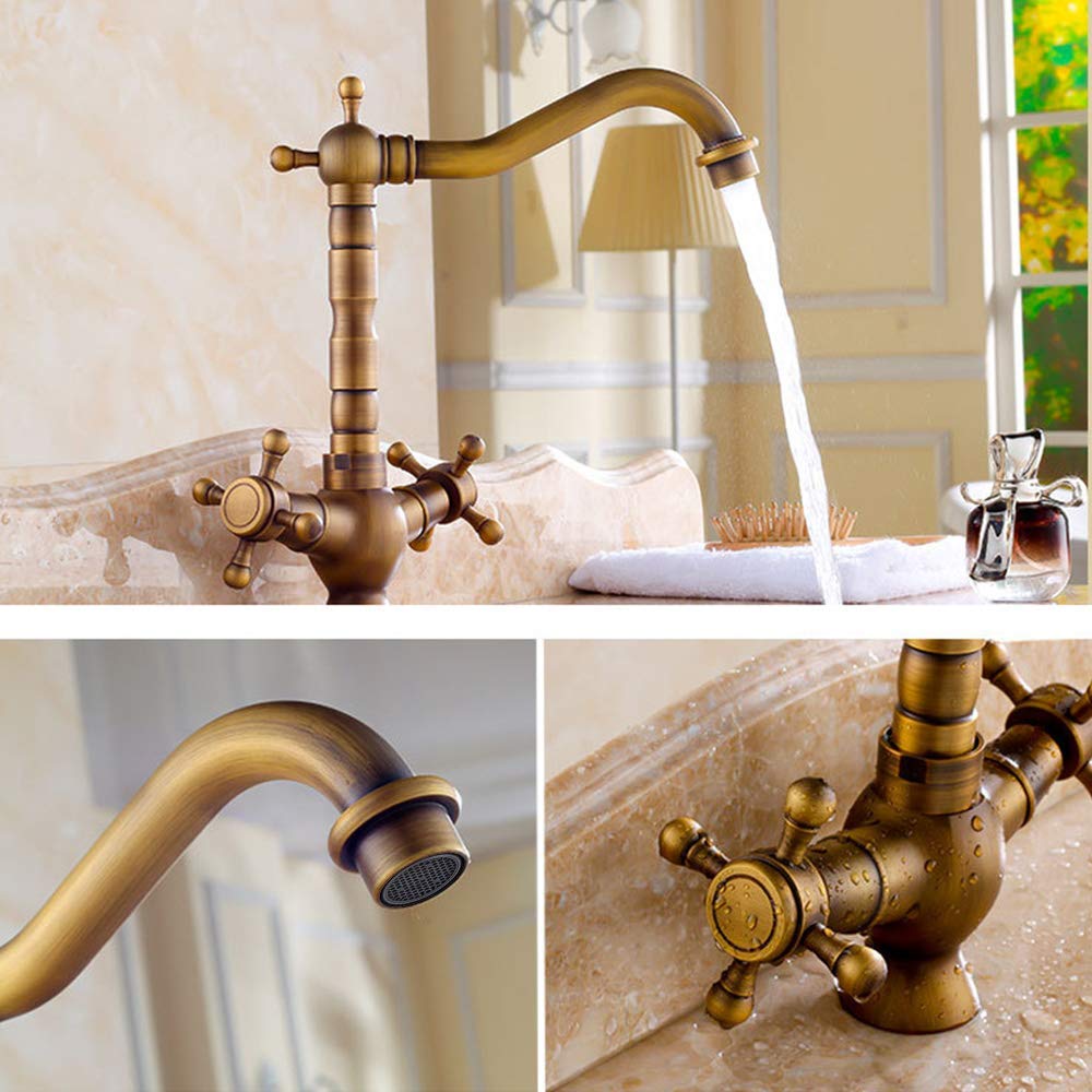Rubinetto per lavabo in ottone antico, miscelatore retrò per bagno, rubinetto acqua calda e fredda girevole a 360°, design vintage, G1/2"