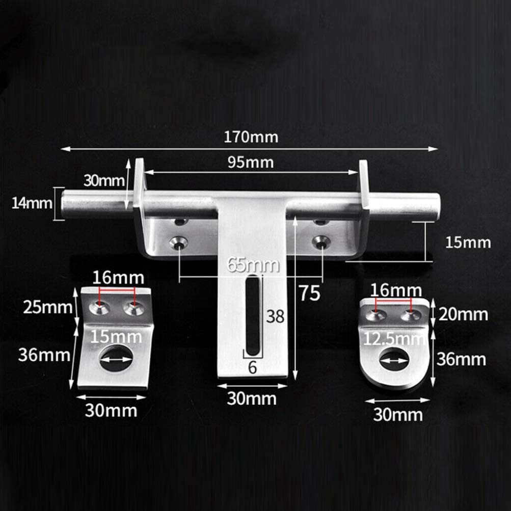 Pvczool Stainless Steel Bolt 304 Heavy-Duty Left and Right Bolts Sliding Bolt Door Lock, Silver - Image 4
