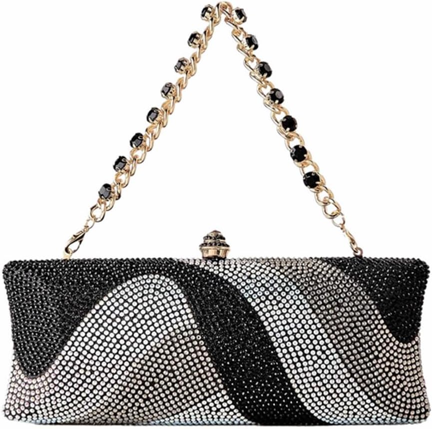 Women Trendy Long Form Rhinestone Bag Bride Glitter Crystal Evening Clutch Crossbody Purse for Cocktail Party