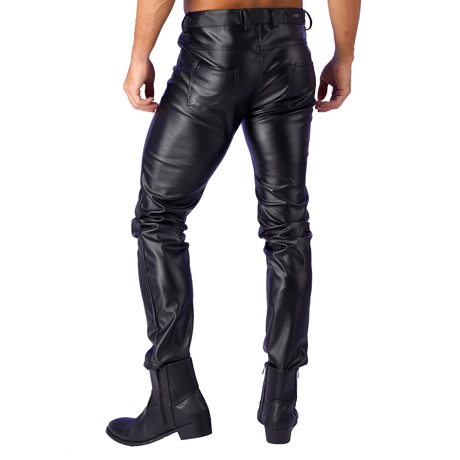 Pantaloni da uomo Wetlook skinny, in pelle laccata, con sacchetto a bulge, elasticizzati, in similpelle, slim fit, taglio dritto, erotici