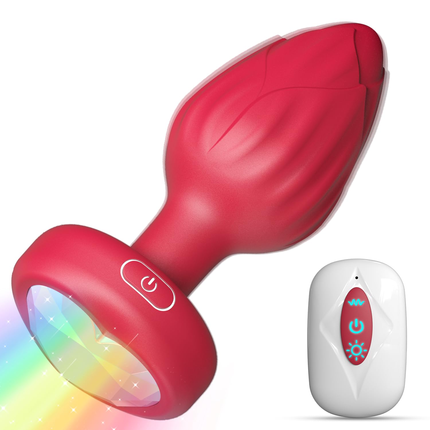 Anal Plug Vibrator Couples Sex Toys for Women, Light Up Vibrating Butt Plug with 10 Vibrations Adult Toys, Women Rose Sex Toys Anal Vibrators: Red