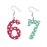 Polka Dot funny 6 7 meme Earrings, Pink and Mint Green, Fashion Statement Jewelry for women girls
