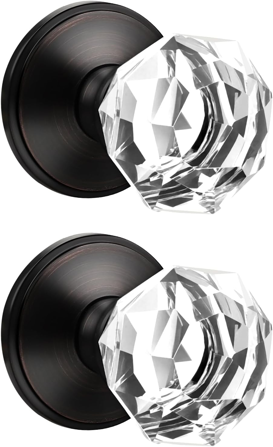 5 Pack Clear Crystal Door Knob, Inspired Decorative Oil Rubbed Bronze Door Knobs for Interior Doors, Unique Fancy Glass Passage Door Knobs for Closets and Hallways