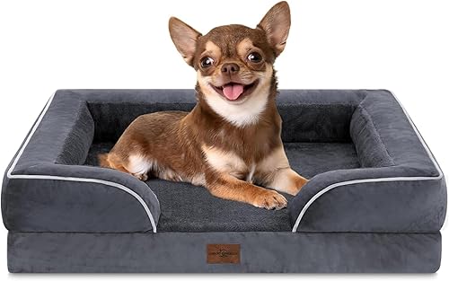 Miniatura 28 de Comfort Expression - Cama ortopédica perros pequeños, 20 x 14 pulgadas, impermeable, espuma soporte cartón de huevo, cojines extraíbles, sofá con