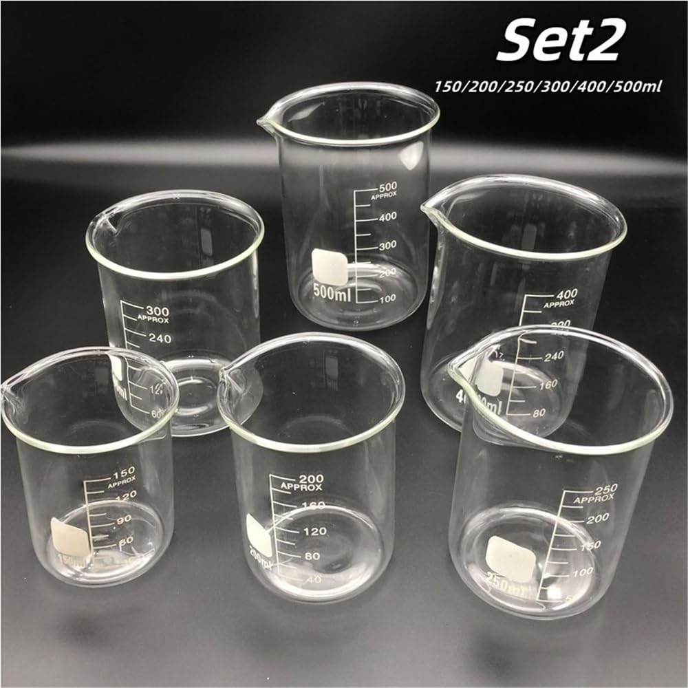 bicchieri di vetro, Becher graduato in vetro borosilicato 3.3 for laboratorio e cucina, diverse dimensioni(Set 2)