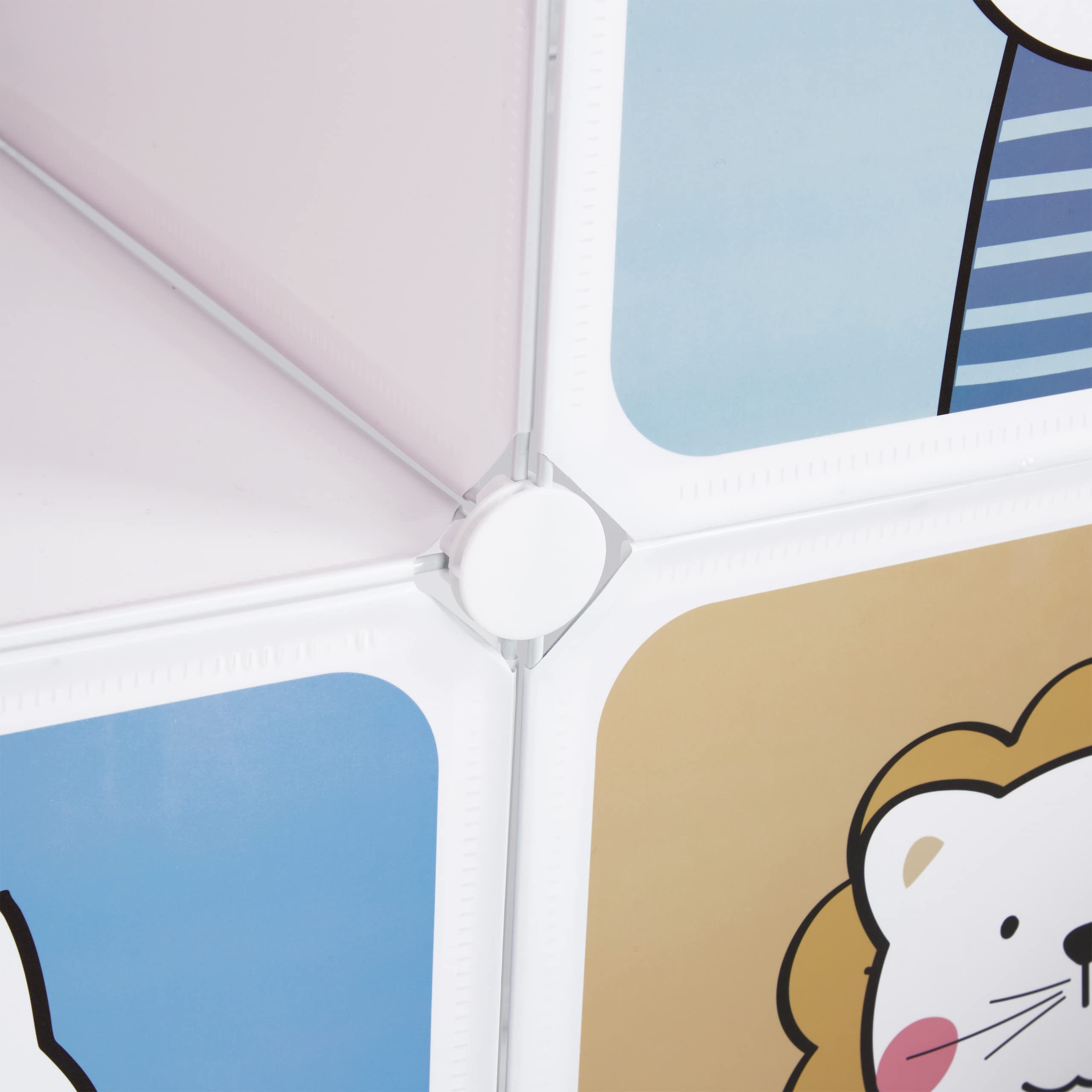 Relaxdays Scaffale Componibile da Cameretta, 2 Aste Appendiabiti, Disegni Animali, HLP: 145x110x37 cm, Incastro, Bianco