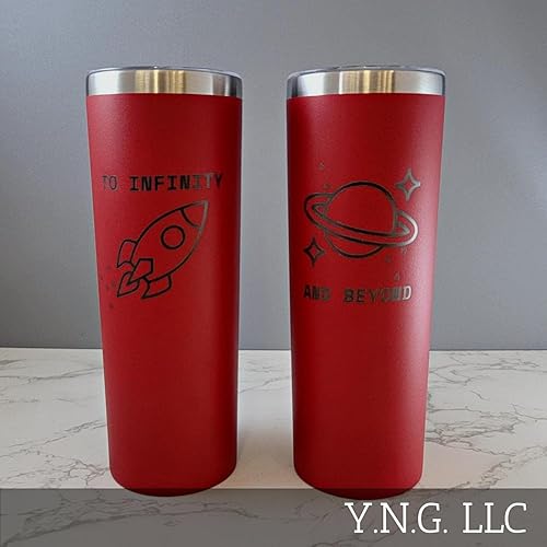 Miniatura 2 de YNGLLC TO INFINITY COHETE SHIP Y BEYOND SPACE TEMA CON CORAZONES JUEGO DE 2 VASOS ROJOS DE 20 OZ SKINNY LA6002