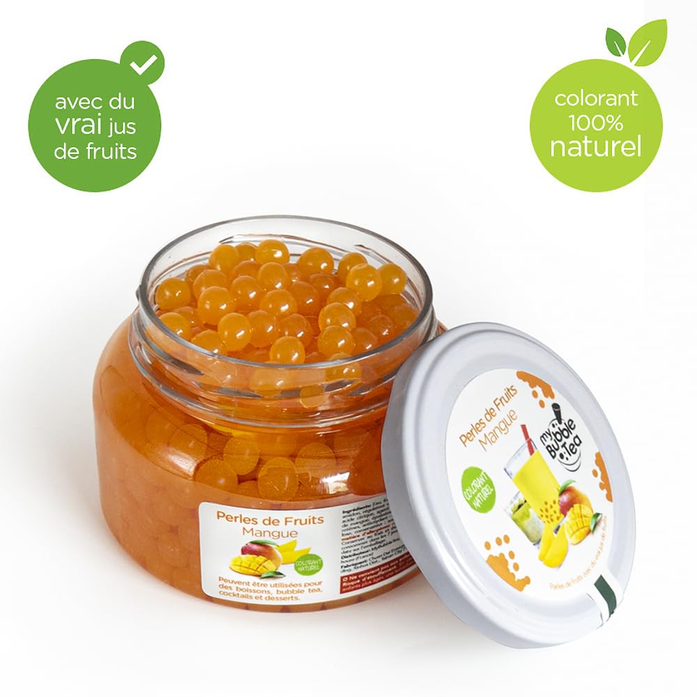 KIT BUBBLE TEA MANGUE - 8 Boissons - Sans colorant artificiel - Vegan et sans gluten - 8 pailles offertes