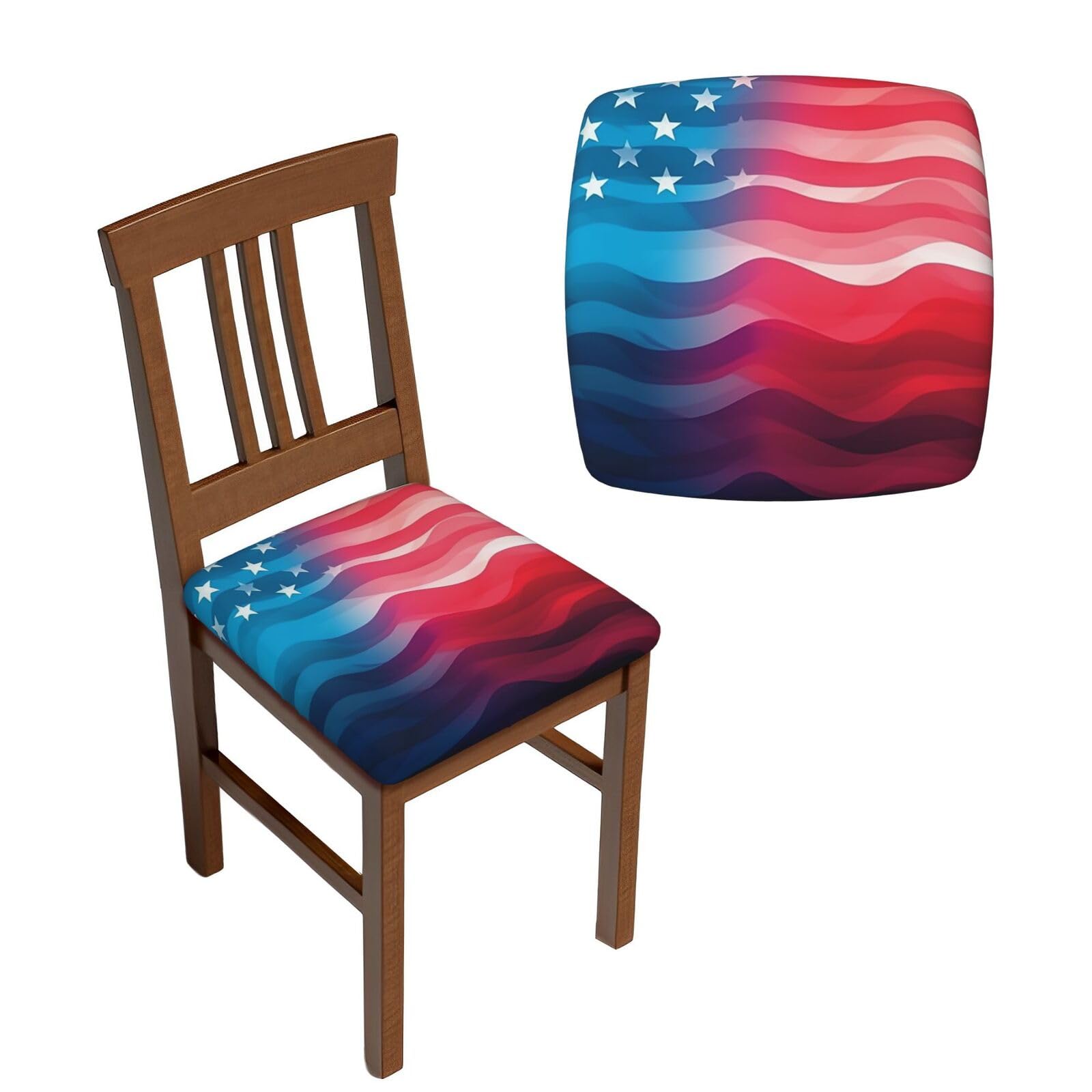 NONHAI 6PCS Dining Chair Seat Covers Set Gradient American Flag Stretch Removable Chairs Covers Washable Seat Cushion Slipcovers Protector for Dining Room Kitchen Chairs