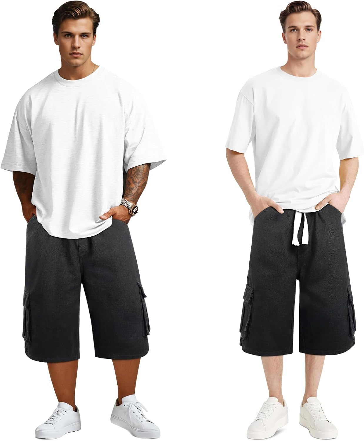 Men Baggy Jean Shorts Streetwear Denim Shorts Cargo Stretch Waist Jorts 15 Inch Inseam - Image 6