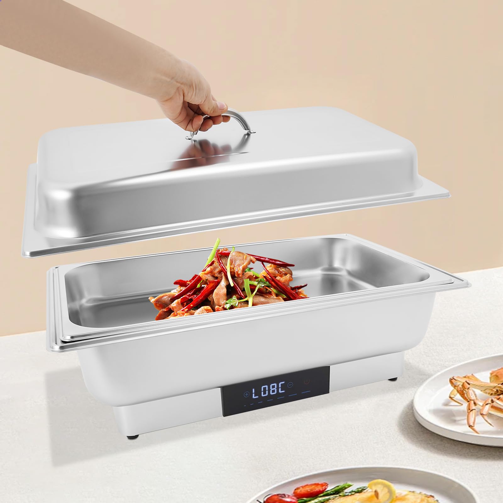 Chafing Dish Buffet Set elettrico da 600 W in acciaio inox, scaldavivande con controllo della temperatura per buffet da 95 a 194 ℉, per riscaldare e mantenere al caldo vari cibi