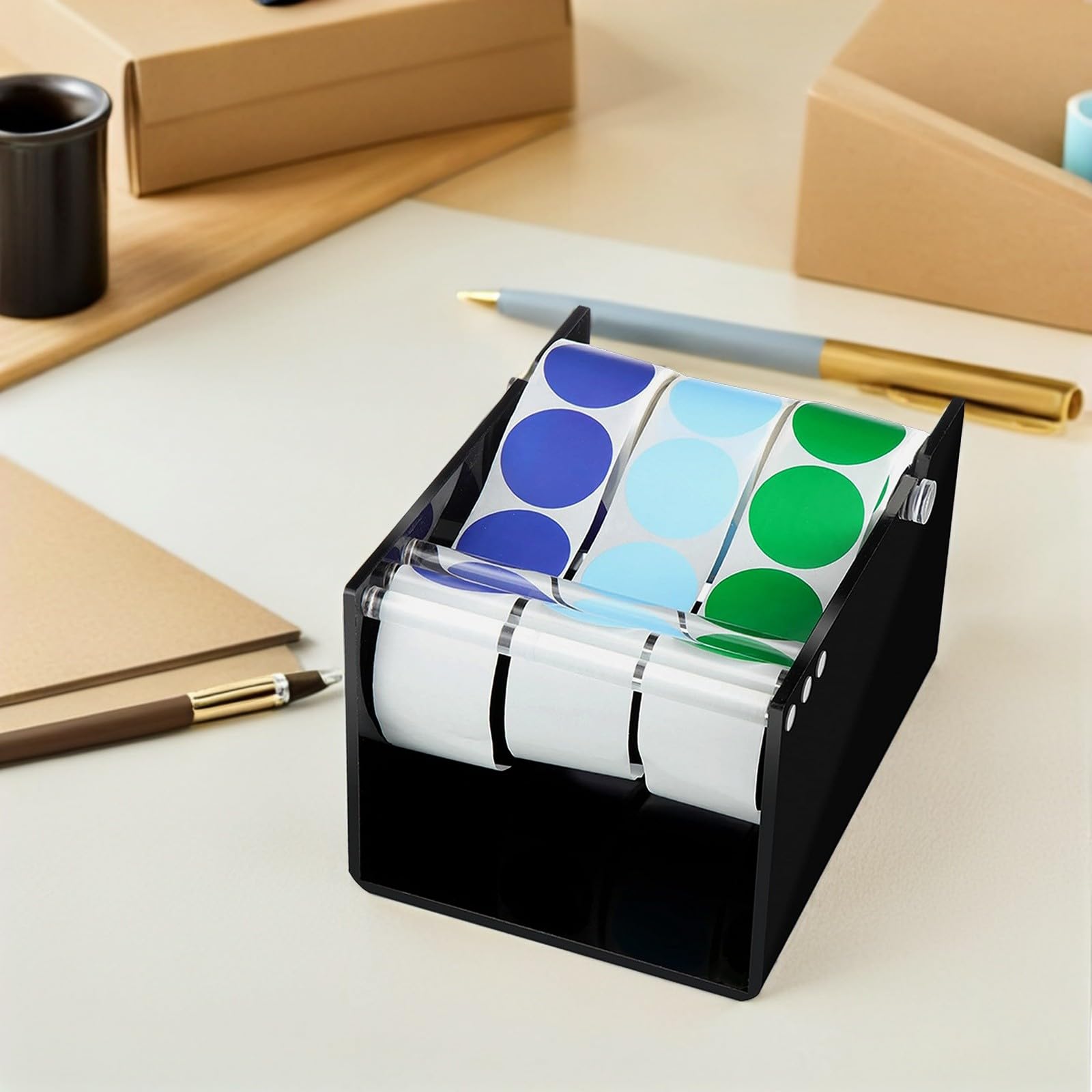Abaodam Support pour Rouleau D'autocollants en Acrylique pour 3 Disques Distributeur D'étiquettes Réglable, Organiseur de Rangement pour Écoles et Restaurants