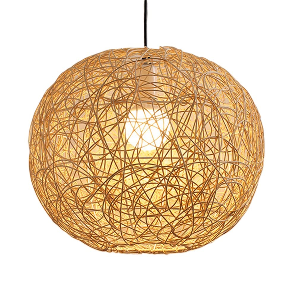 LYMSXAZOU E27 Base Chandeliers rattan Woven Light Fixture 1-Light Cage Pendant Vintage Hand-Woven Chandelier Adjustable Hanging Droplight Lamp for Restaurant Homestay Bedroom Balcony