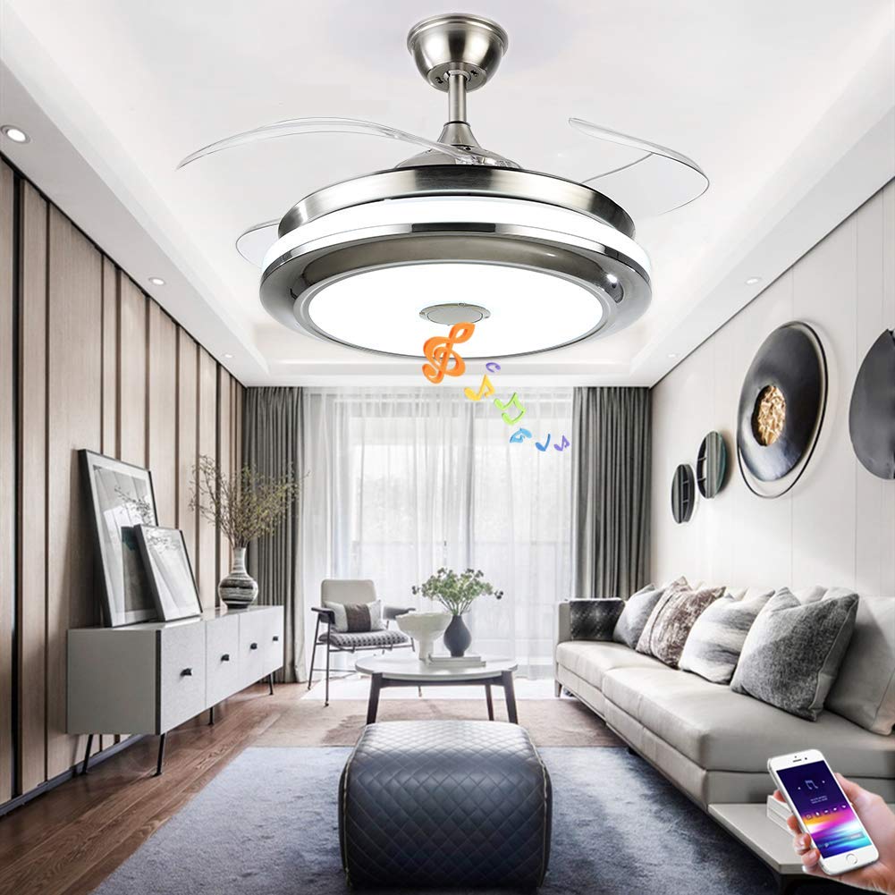 42'' Modern Smart Ceiling Fans with Light,Bluetooth Speaker Music Player Chandelier, 3 Co…