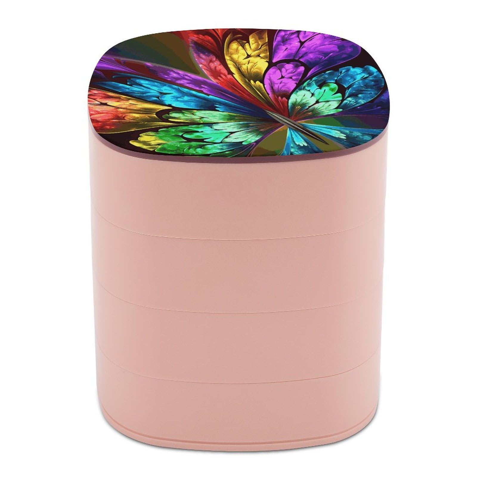 FekiLoot Rainbow Butterfly Jewelry Box 4-Layers Rotatable Jewelry Organizer Storage Box with Mirror Cute Travel Jewelry Case Portable Earring Holder Organizer for Ring Necklace Bracelet