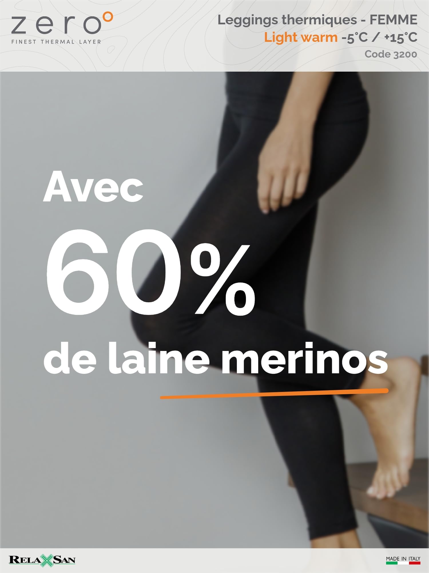 Relaxsan Zero 3200 – Pantalon Collant Thermique Femme caleçons Long sous-vêtements Respirant en Fibre Dryarn et Laine Mérinos