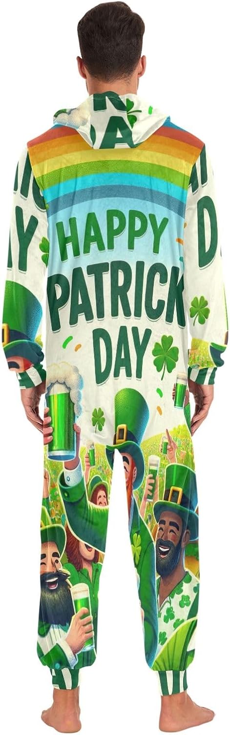 GAIREG St Patricks Day Adult Onesie Pajamas, Soft Plush Hooded One Piece Sleepwear for Men Women with Zipper