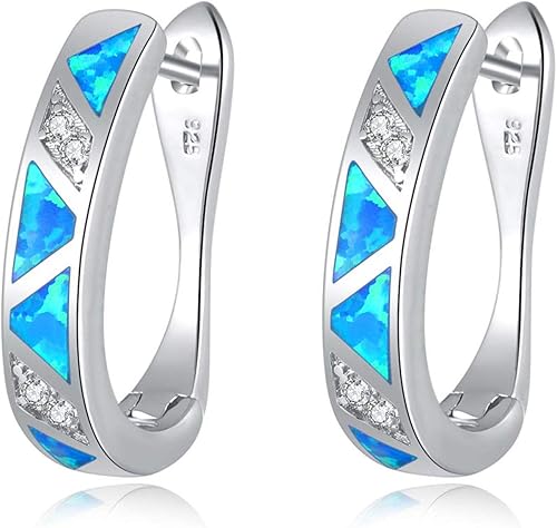 CiNily Aretes de aro chapados en oro blanco con ópalo para mujer, regalo de joyería con piedras preciosas
