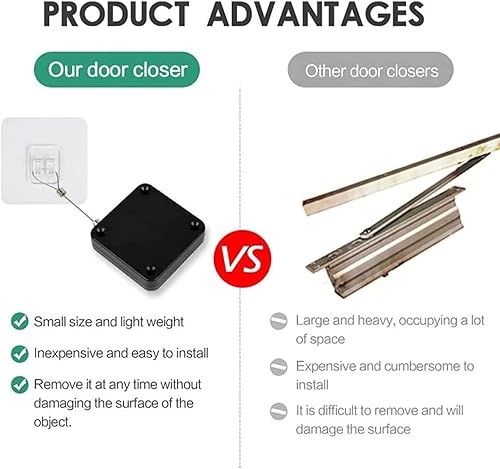 Miniatura 9 de Cierrapuertas automático mejorado sin perforaciones de 35.27 oz, cierre de puerta de tormenta, pantalla deslizante para puerta automática con cordón