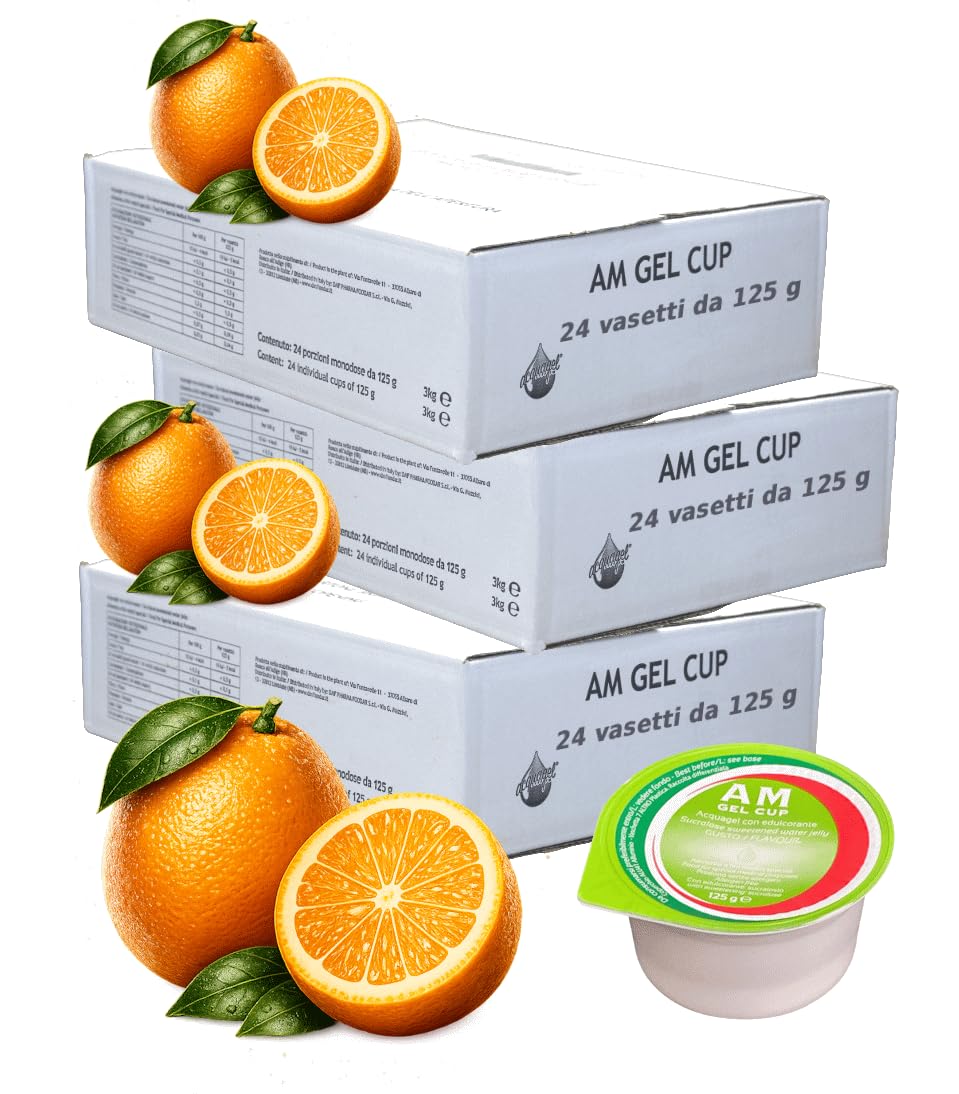 AM Gel Cup Acquagel Arancia con Edulcorante, Acqua Gelificata - 72 Vasetti da 125 g
