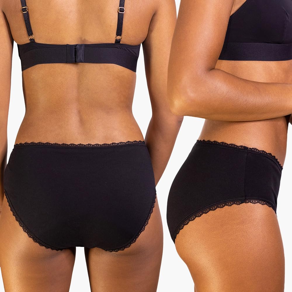 Rejeanne Mutandina mestruale a Flusso Abbondante (3-4 tamponi), Elegante con Pizzo, Alta qualità, Marca Francese, Cotone Biologico, Nero, 36