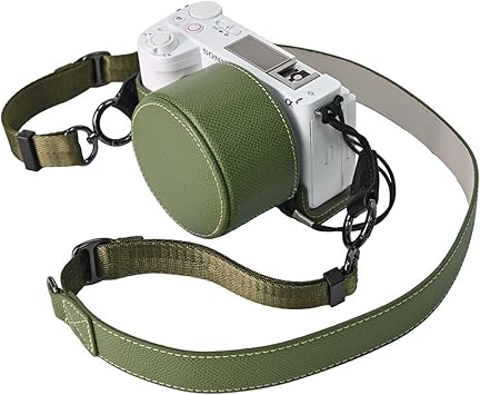 VOVMOEYA Protective Camera Case Kit for Sony ZV-E10 II Mirrorless Camera,For Sony ZVE10II Half Case ZV-E10II Camera Cover With 16-50MM Front Lens Cap With Shoulder Strap-GREEN