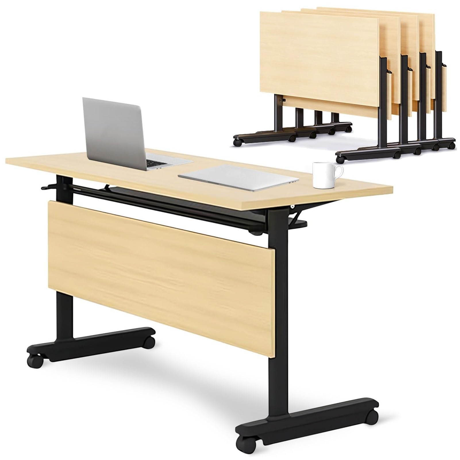 HTDRE Folding Conference Table with Wheels Stackable Training Table for Office & Classroom Portable Baffle Design Adjustable Height Space-Saving Solution