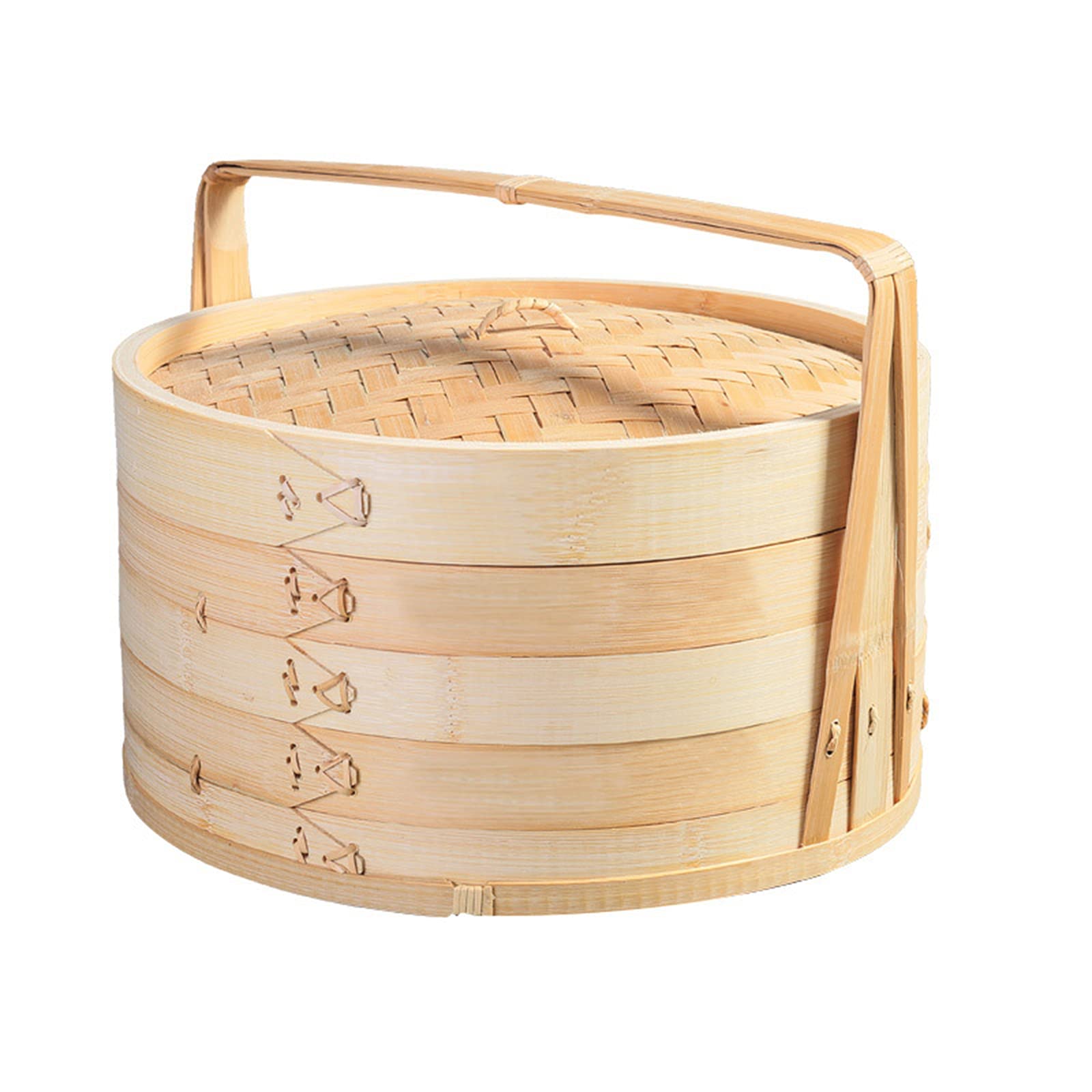 Cestello per Cottura a Vapore in bambù con Coperchio e Manico, pentola per Cottura a Vapore Cinese per Verdure, Carne, Gnocchi, Dim Sum (24 cm)