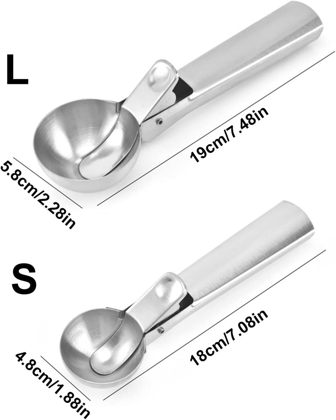 Ice Cream Scoops, 2-Pack Premium Stainless Steel Ice Cream Scoops, Watermelon Scooper, Fruit Dessert Scoops, Ice Cream Ball Maker, Kitchen Tools, 7 Inches