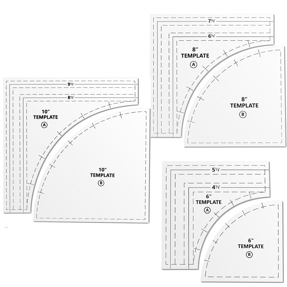 CTRLZS 3 Set Drunkards Path Quilting Templates 10 '' 8 '' 6 '' Large Quilting Rulers and Templates for Cutting Patterns with 1/4" Seam Allowance Supplies for DIY Craft