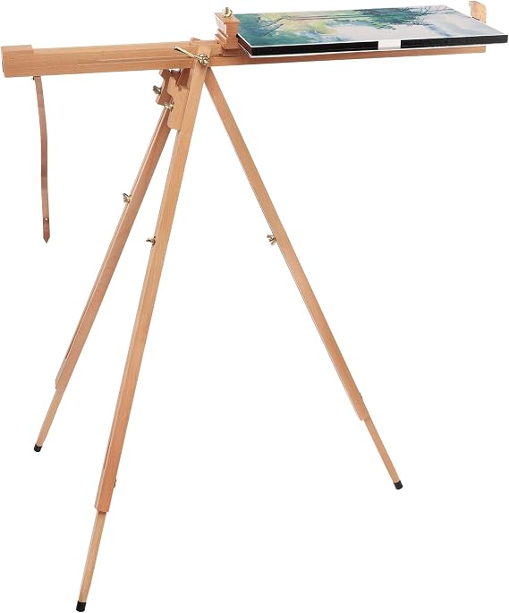 Artist Easel - Millbrook All Media Wood Field Easel Lightweight Adjustable Angles Perfect for Watercolors, Acrylics, and Oils, Holds Canvases up to 48 High
