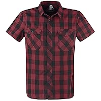 Brandit Roadstar Uomo Camicia Maniche Corte Nero/Rosso S 100% Cotone Regular
