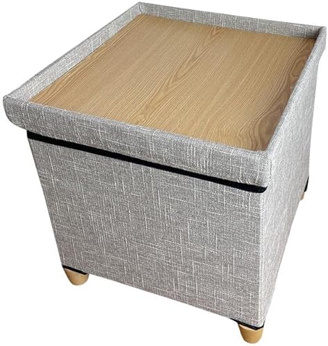 Koaesec Cotton and Linen Fabric 12.5" Foldable Storage Ottoman with Wooden Feet and Memory Foam Cushion (Grey)