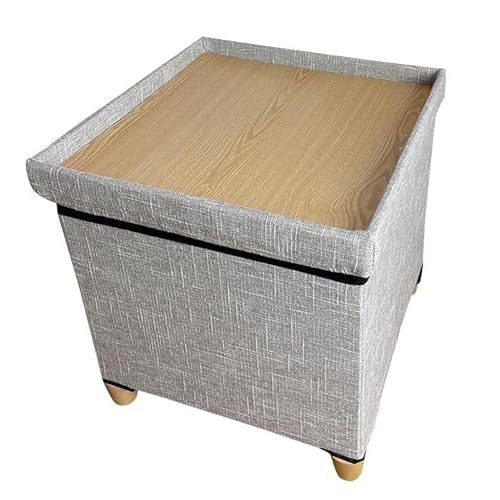 Koaesec Cotton And Linen Fabric 12.5" Foldable Storage Ottoman With Wooden Feet And Memory Foam Cushion (Grey) #TOP1