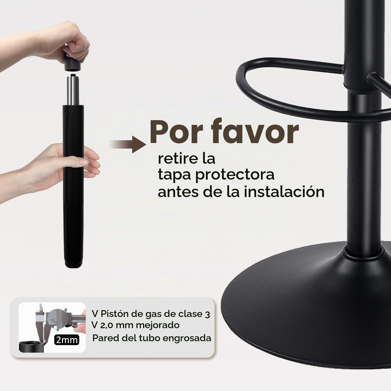 Kidol & Shellder Taburetes de Bar Juego de 2 de Madera Maciza Base Metálica Giratoria Ajustable en Altura Fácil de Montar Moderna Encimera de Cocina Industrial…