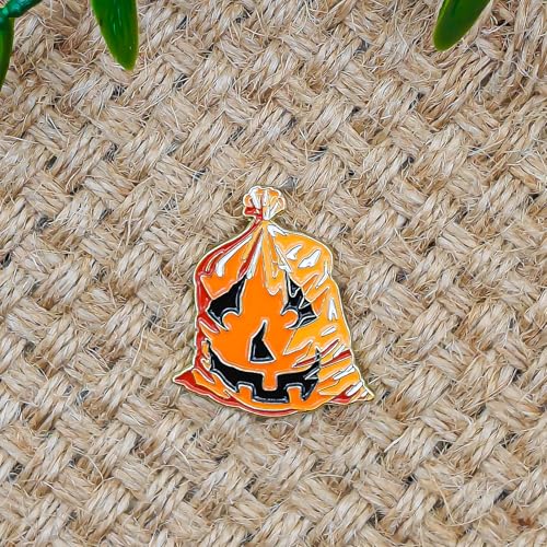 Image of Vintage Retro Pumpkin Trash Bag Enamel Pin - Fun Series | Premium Enamel Pin - Statement Lapel Pin - Plated Badge for Clothing, Bags, Hats, Jackets, and Lanyards