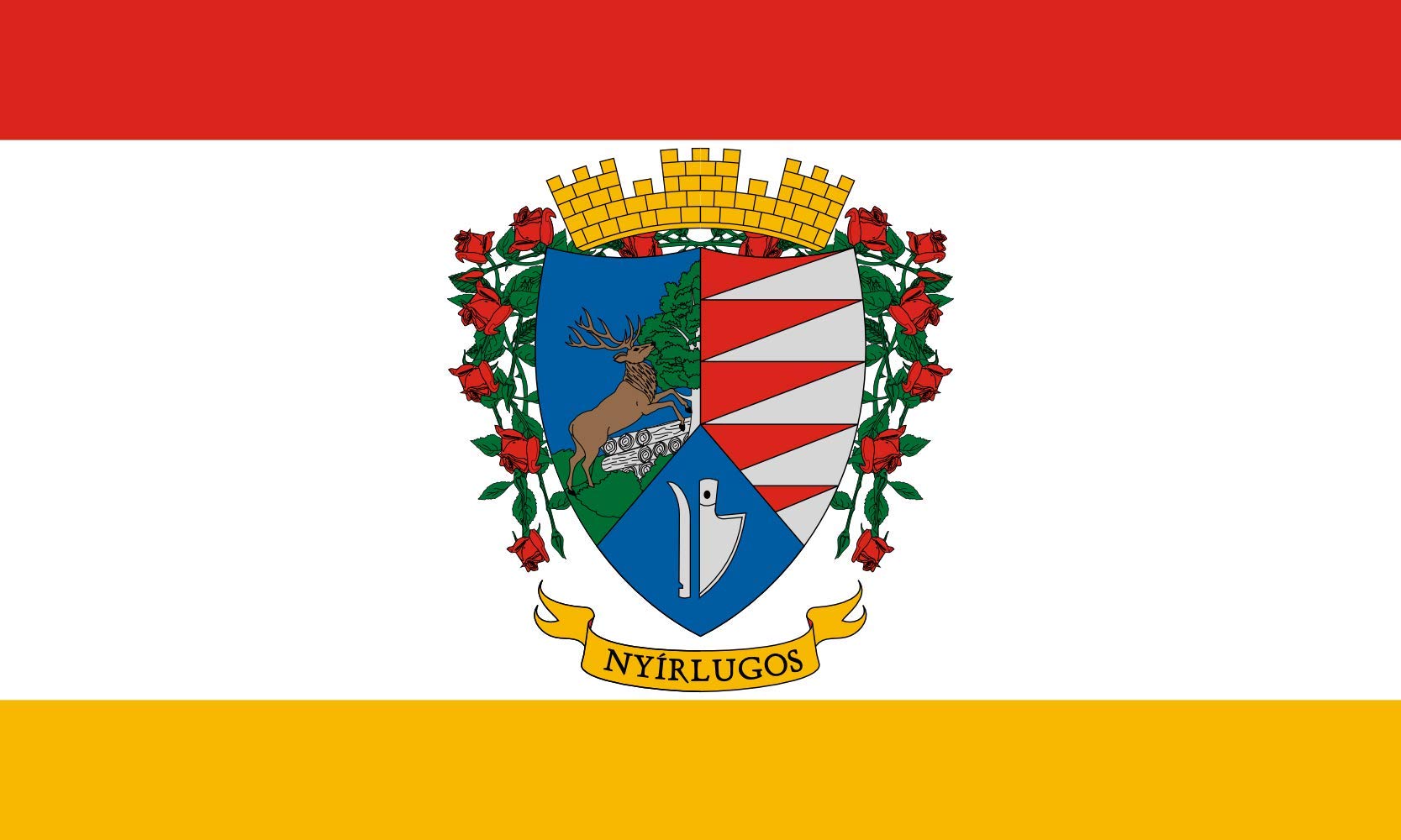 Drapeau Large Nyírlugos de format paysage 1.35m² pour mât standard