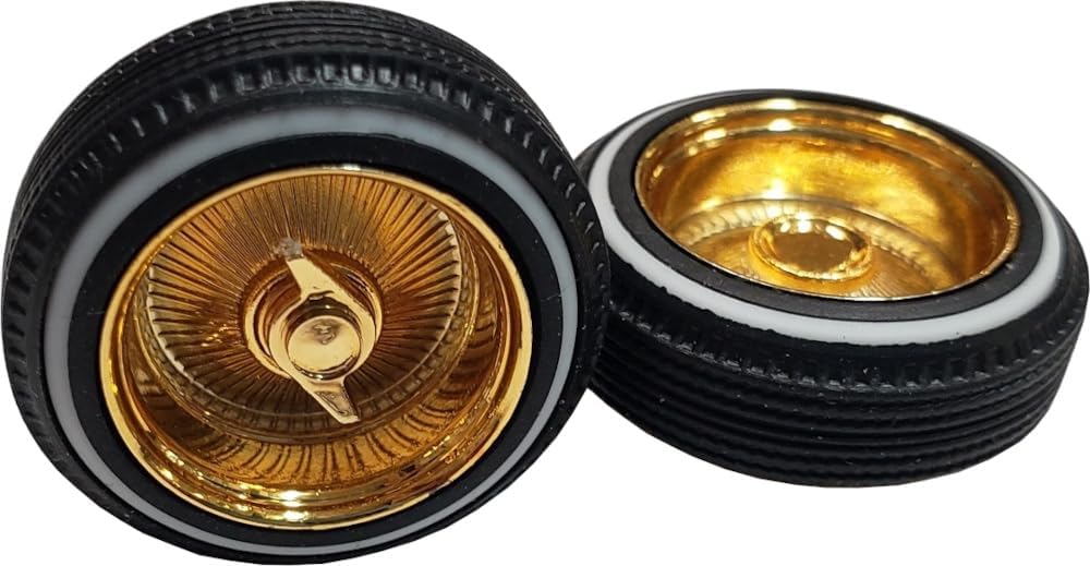 Deep Dish Gold Spoke Rims w/Knock Offs & Dunlop Rubber Tires (4) 1/24-1/25 Pegasus