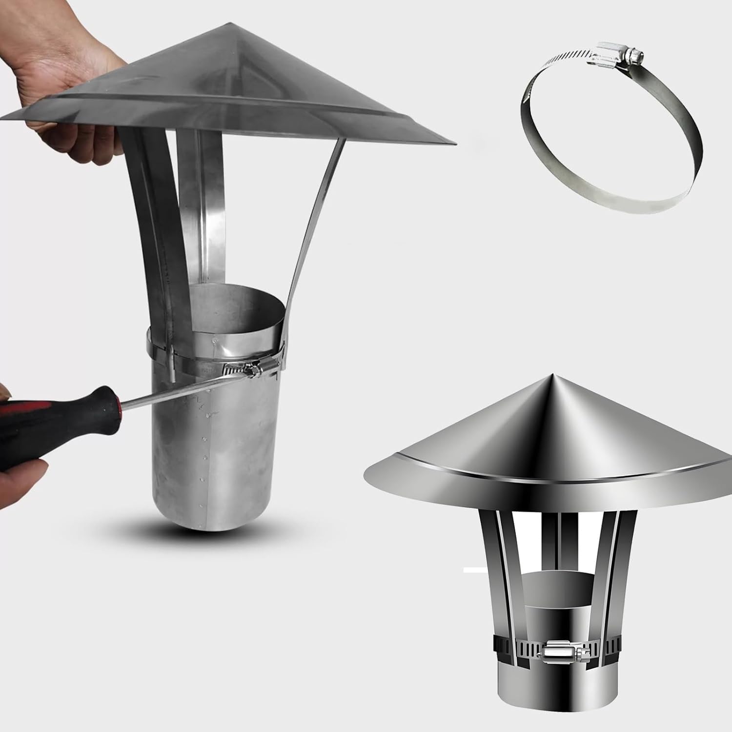 Fireplace Chimney caps,304 Stainless Steel Chimney Cover for Vents, 3" 4" 5" 6" 7" 8" Adjustable and Reinforced Round Rain Caps, Chimney Cowl Stove Pipe Roof Rain Cover(14cm(5.51 in))