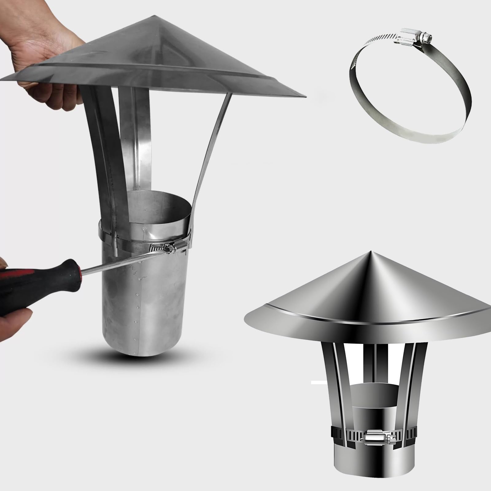 GKSNCJSMF Chimney Cowl Bird Guard Ventilation Ducts Chimney Cap, 304 Stainless Steel Roof Cowl Flue Pipe Rain Covers 60mm 80mm 150mm 180mm Stove Pipe Topper for Vent Caps(160mm)